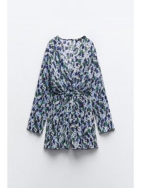 Zara Floral Wrap Romper in Blue, Green, White